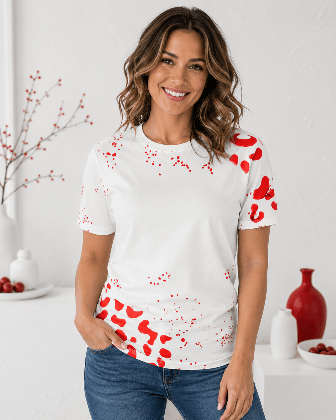 ILTEX Apparel Women's Clothing Leopard Red White Blank Tee
