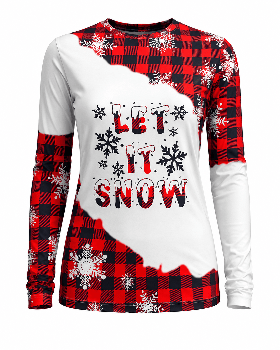 ILTEX Apparel Women's Clothing Let It Snow Buffalo Plaid Long Sleeve Top