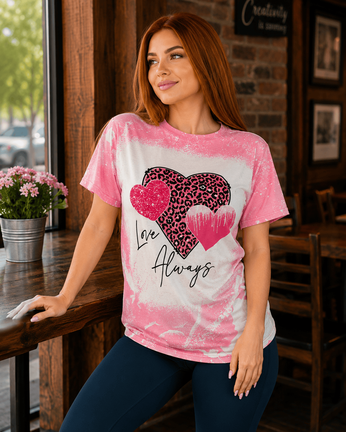 ILTEX Apparel Women's Clothing 'Love Always' Heart Dusty Pink Faux Bleached Top