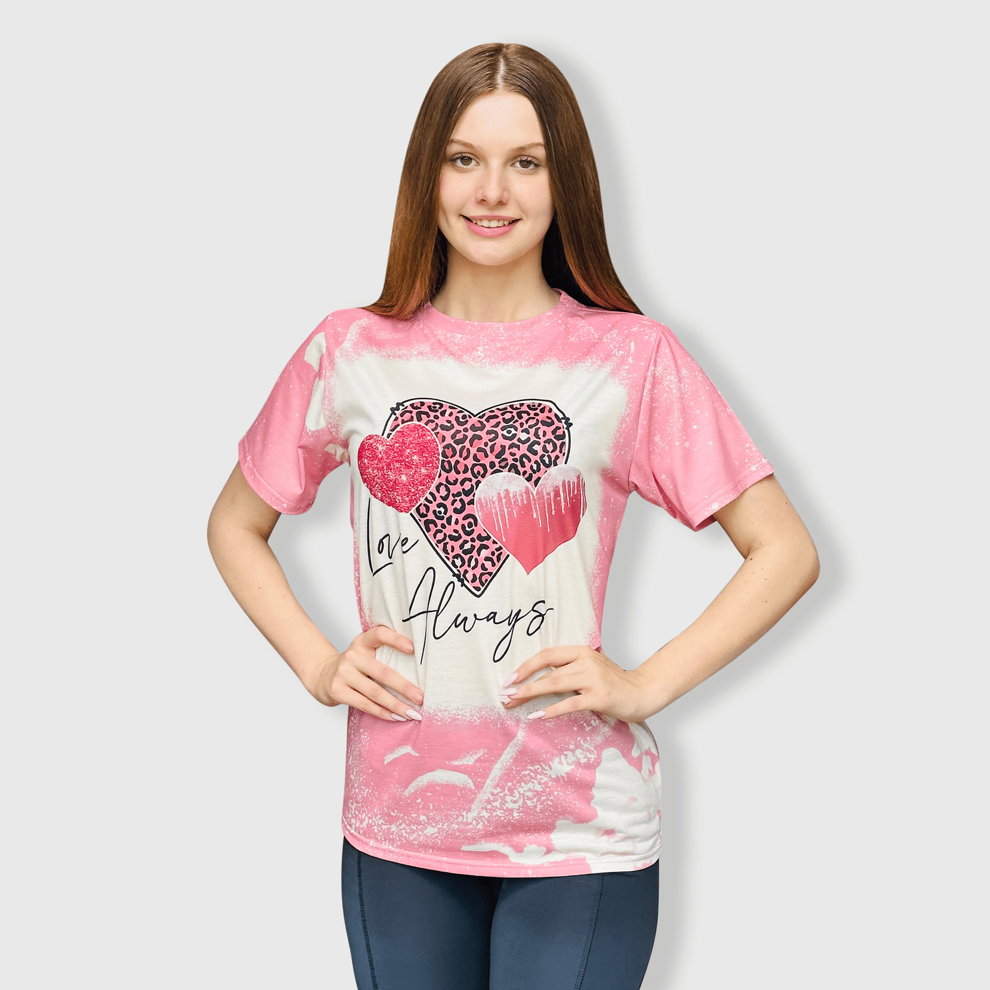 ILTEX Apparel Women's Clothing 'Love Always' Heart Dusty Pink Faux Bleached Top