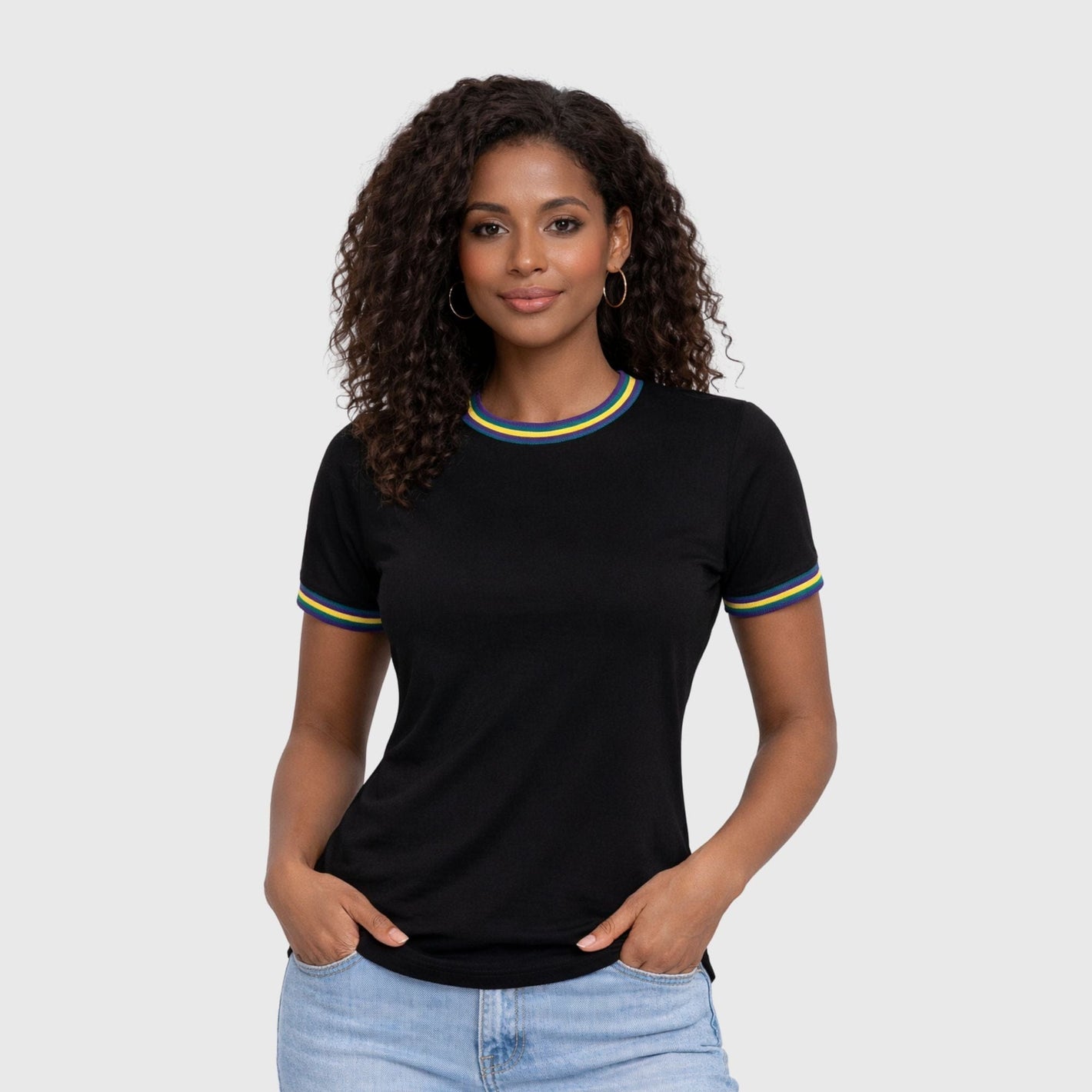 ILTEX Apparel Women's Clothing Mardi Gras Black Ringer Tee