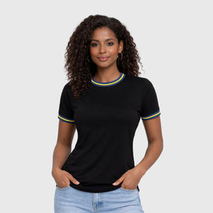 ILTEX Apparel Women's Clothing Mardi Gras Black Ringer Tee