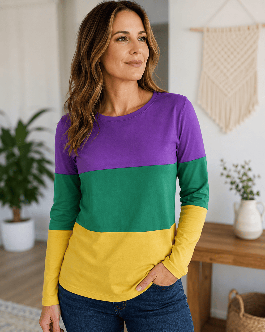 ILTEX Apparel Women's Clothing Mardi Gras Color Block Top