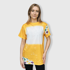 ILTEX Apparel Women's Clothing Mardi Gras Gold Fleur De Lis Blank Faux Bleached Top