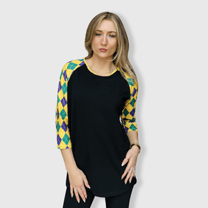 ILTEX Apparel Women's Clothing Mardi Gras Harlequin Diamond Black Top
