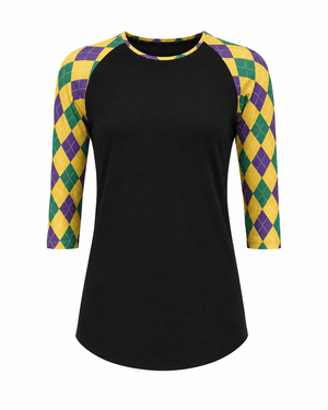 ILTEX Apparel Women's Clothing Mardi Gras Harlequin Diamond Black Top