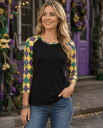 ILTEX Apparel Women's Clothing Mardi Gras Harlequin Diamond Black Top