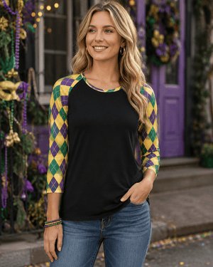 ILTEX Apparel Women's Clothing Mardi Gras Harlequin Diamond Black Top