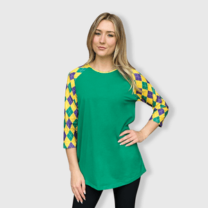 ILTEX Apparel Women's Clothing Mardi Gras Harlequin Diamond Green Top
