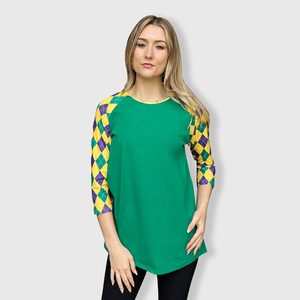 ILTEX Apparel Women's Clothing Mardi Gras Harlequin Diamond Green Top