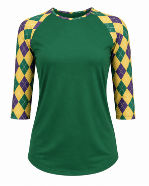 ILTEX Apparel Women's Clothing Mardi Gras Harlequin Diamond Green Top