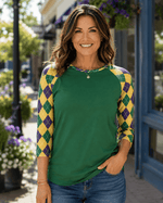 ILTEX Apparel Women's Clothing Mardi Gras Harlequin Diamond Green Top