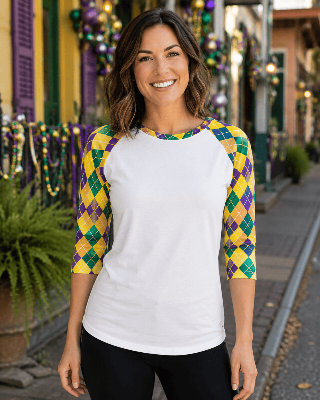 ILTEX Apparel Women's Clothing Mardi Gras Harlequin Diamond White Top