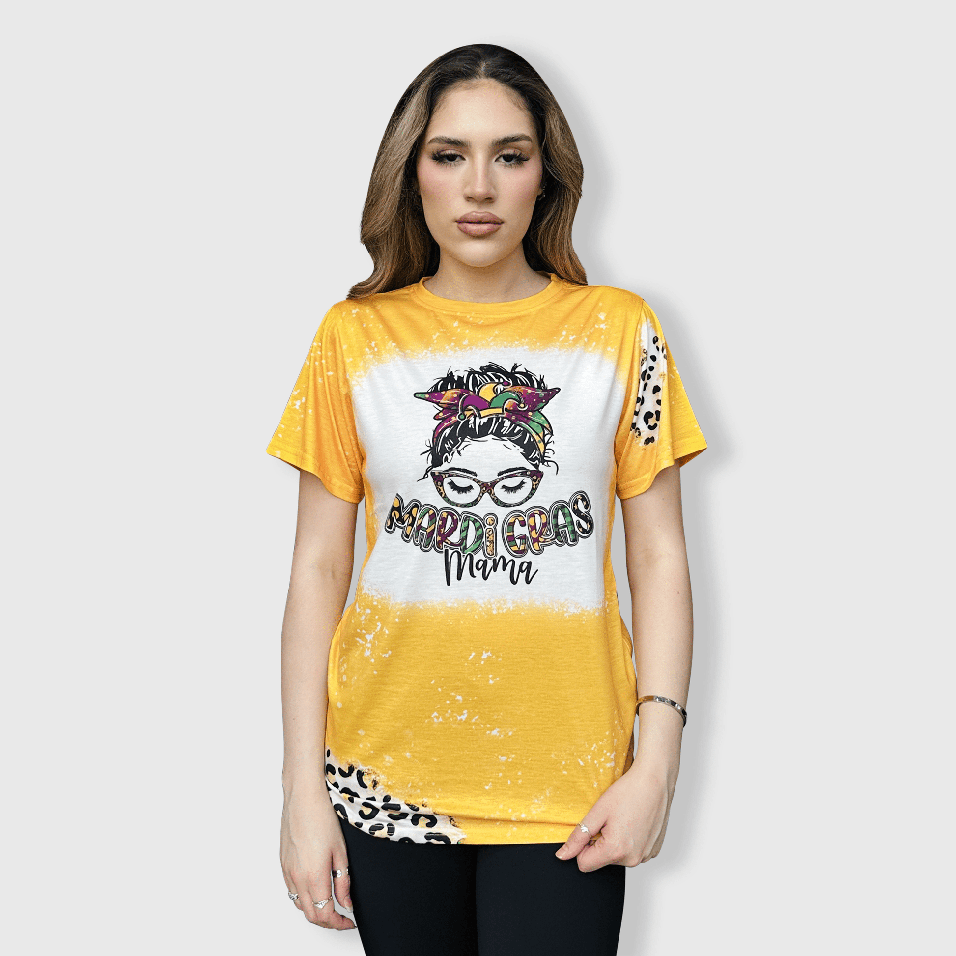 ILTEX Apparel Women's Clothing Mardi Gras Mama Gold Faux Bleached Top
