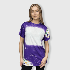 ILTEX Apparel Women's Clothing Mardi Gras Purple Fleur De Lis Blank Faux Bleached Top