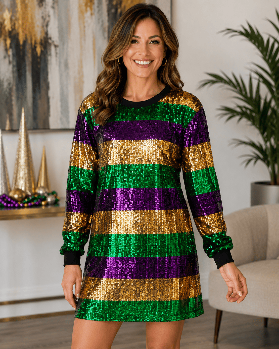 ILTEX Apparel Women's Clothing Mardi Gras Sequin Dress