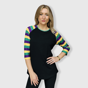 ILTEX Apparel Women's Clothing Mardi Gras Striped Black Top