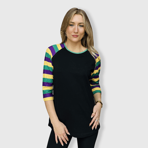 ILTEX Apparel Women's Clothing Mardi Gras Striped Black Top
