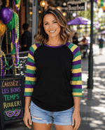 ILTEX Apparel Women's Clothing Mardi Gras Striped Black Top