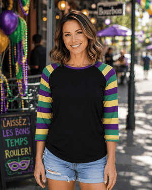ILTEX Apparel Women's Clothing Mardi Gras Striped Black Top