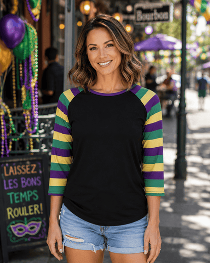 ILTEX Apparel Women's Clothing Mardi Gras Striped Black Top