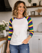 ILTEX Apparel Women's Clothing Mardi Gras Striped White Top