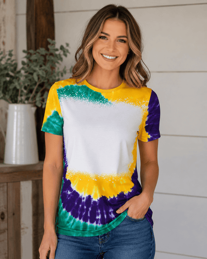 ILTEX Apparel Women's Clothing Mardi Gras Tie Dye Blank Faux Bleached Top
