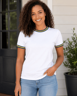 ILTEX Apparel Women's Clothing Mardi Gras White Ringer Tee