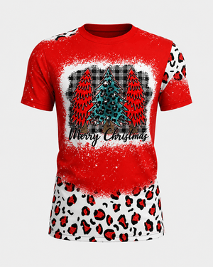 ILTEX Apparel Women's Clothing Merry Christmas Red Cheetah Short Sleeve Top
