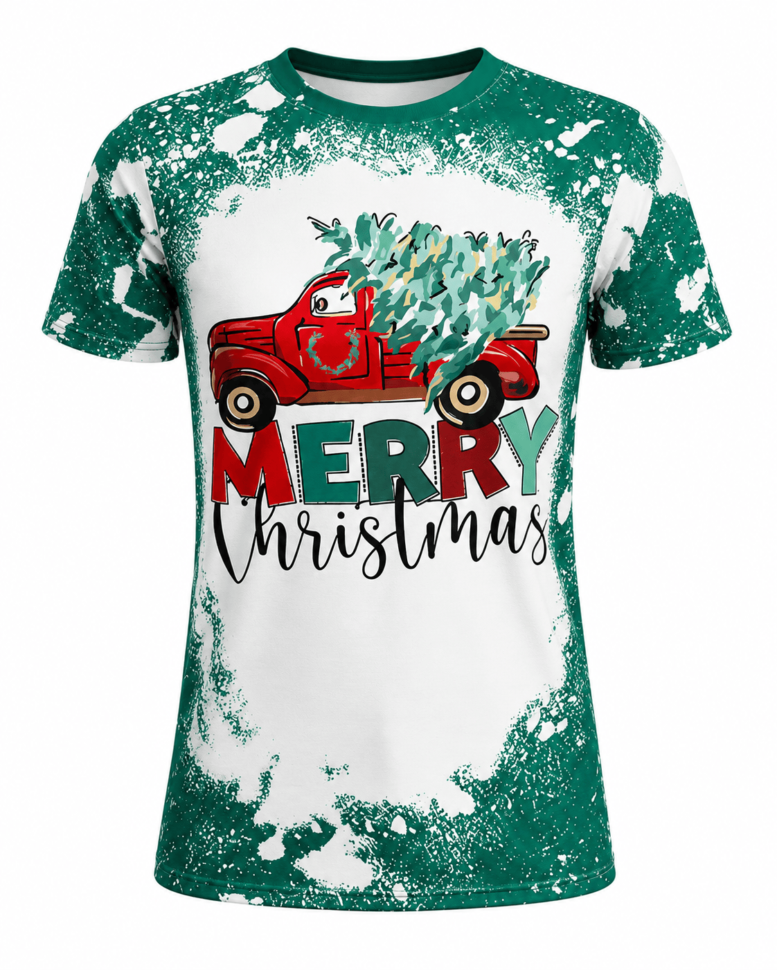 ILTEX Apparel Women's Clothing Merry Christmas Truck Green Short Sleeve Top