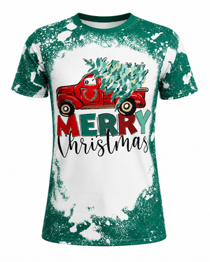 ILTEX Apparel Women's Clothing Merry Christmas Truck Green Short Sleeve Top