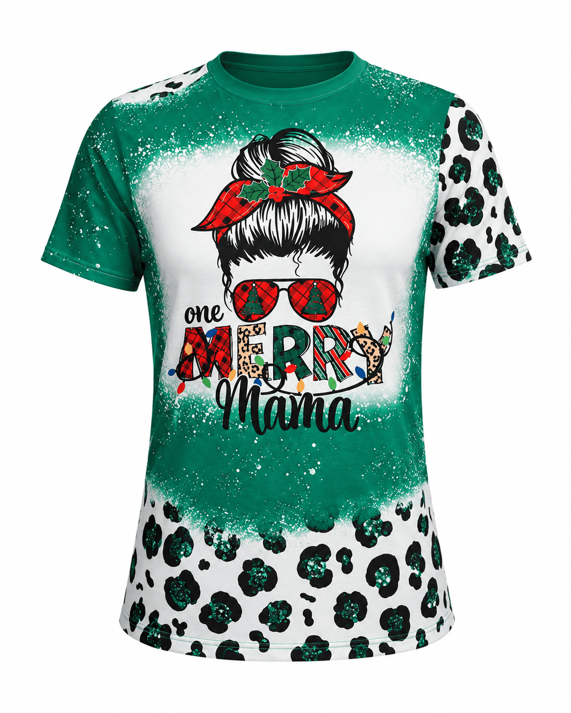 ILTEX Apparel Women's Clothing Merry Mama Green Cheetah Short Sleeve Top