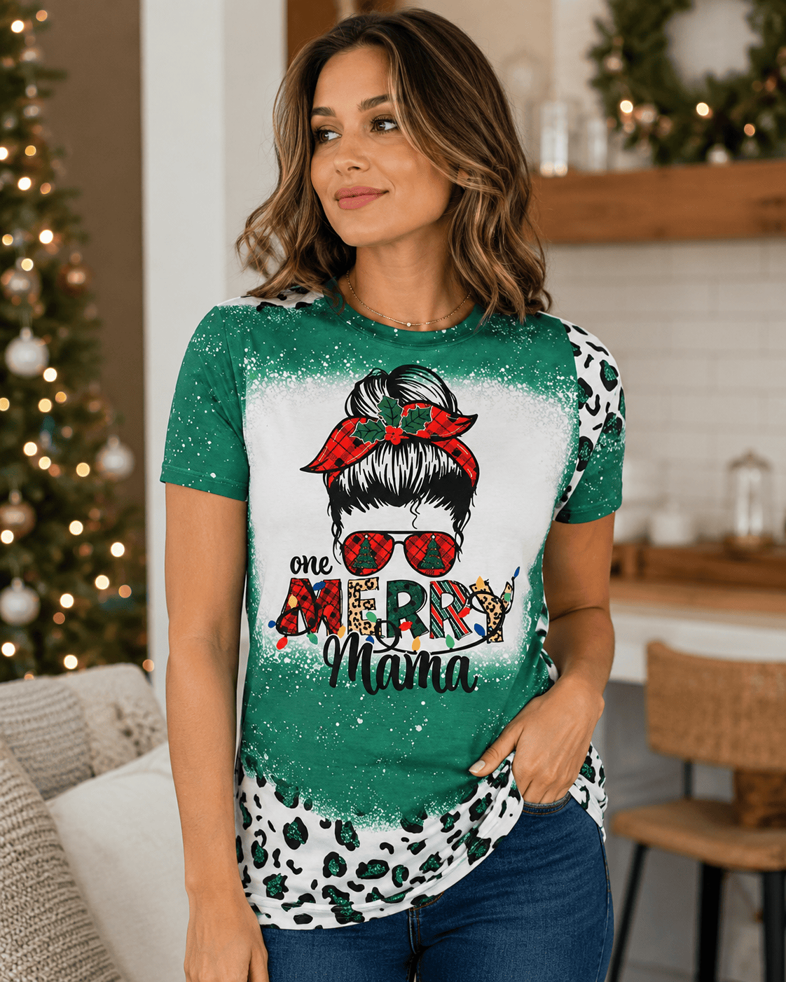 ILTEX Apparel Women's Clothing Merry Mama Green Cheetah Short Sleeve Top