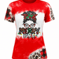 ILTEX Apparel Women's Clothing Merry Mama Red Plaid Cheetah Short Sleeve Top