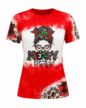 ILTEX Apparel Women's Clothing Merry Mama Red Plaid Cheetah Short Sleeve Top