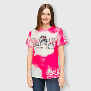 ILTEX Apparel Women's Clothing Messy Bun 'Breast Cancer ' Pink Cheetah Bleached Top