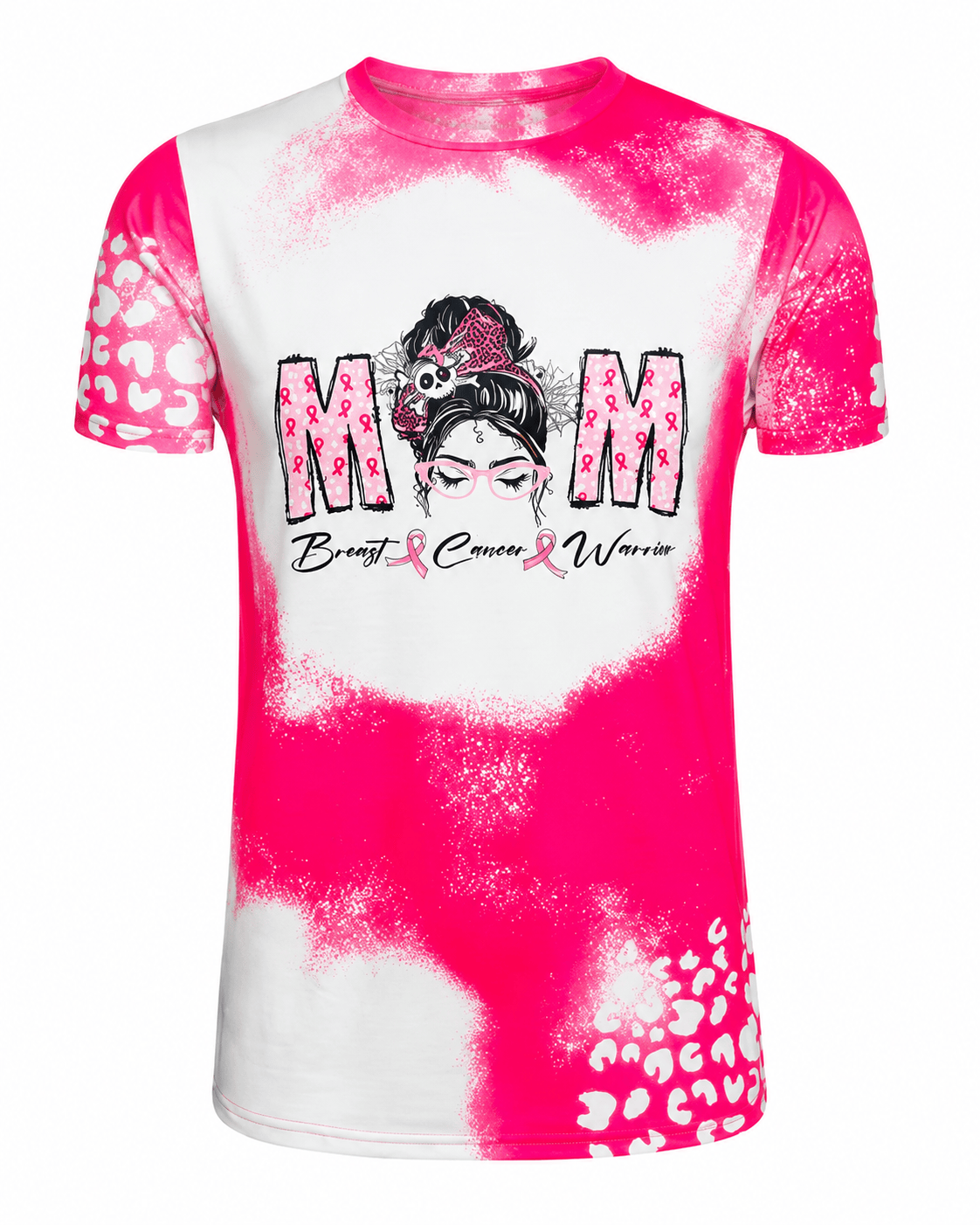 ILTEX Apparel Women's Clothing Messy Bun 'Breast Cancer ' Pink Cheetah Bleached Top