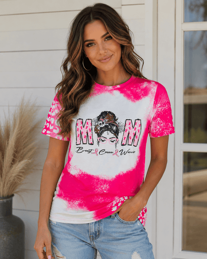 ILTEX Apparel Women's Clothing Messy Bun 'Breast Cancer ' Pink Cheetah Bleached Top