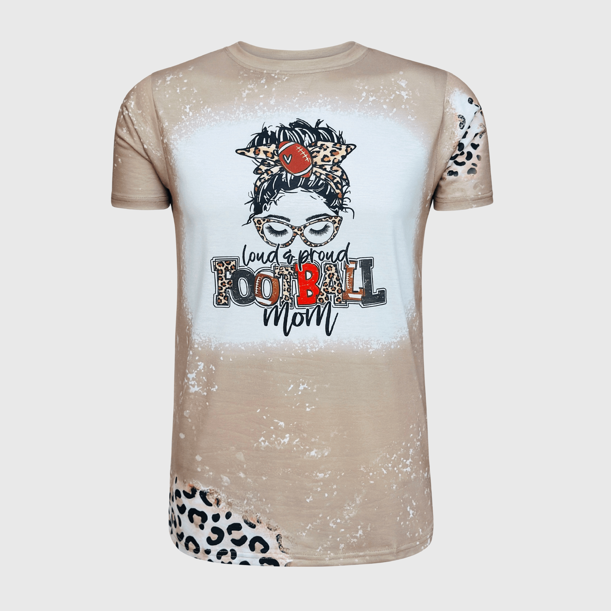 ILTEX Apparel Women's Clothing Messy Bun 'Football Mom' Cream Cheetah Bleached Top
