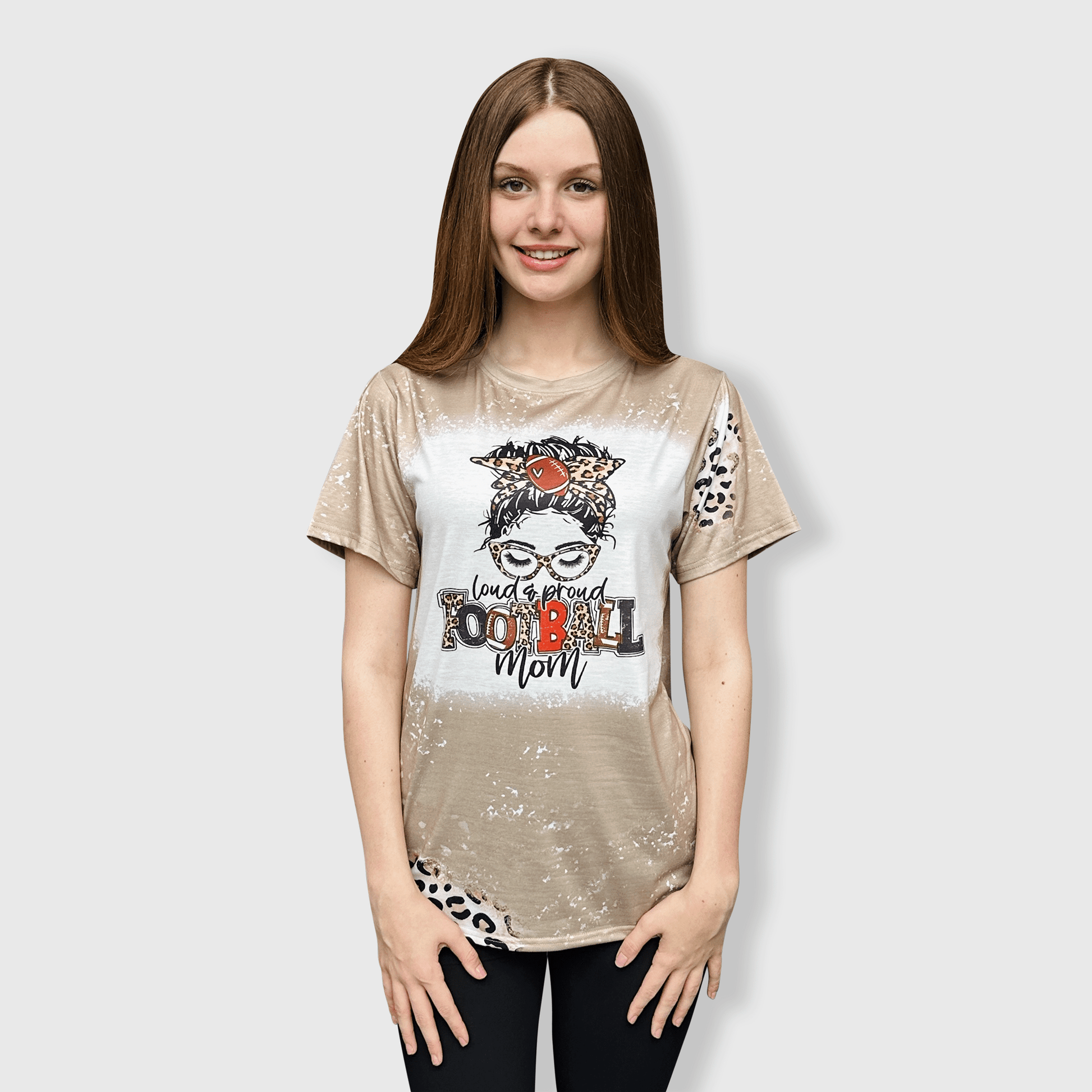 ILTEX Apparel Women's Clothing Messy Bun 'Football Mom' Cream Cheetah Bleached Top