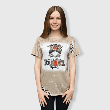 ILTEX Apparel Women's Clothing Messy Bun 'Football Mom' Cream Cheetah Bleached Top