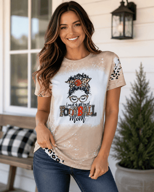 ILTEX Apparel Women's Clothing Messy Bun 'Football Mom' Cream Cheetah Bleached Top