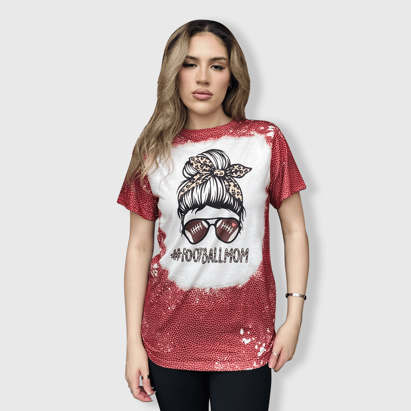 ILTEX Apparel Women's Clothing Messy Bun 'Football Mom' Grains Bleached Top