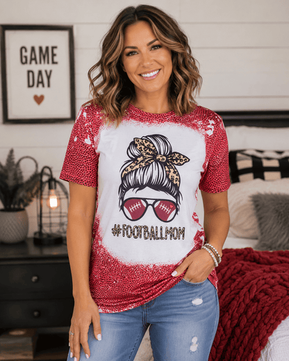 ILTEX Apparel Women's Clothing Messy Bun 'Football Mom' Grains Bleached Top