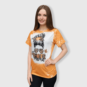 ILTEX Apparel Women's Clothing Messy Bun 'One Thankful Mama' Bleached Top