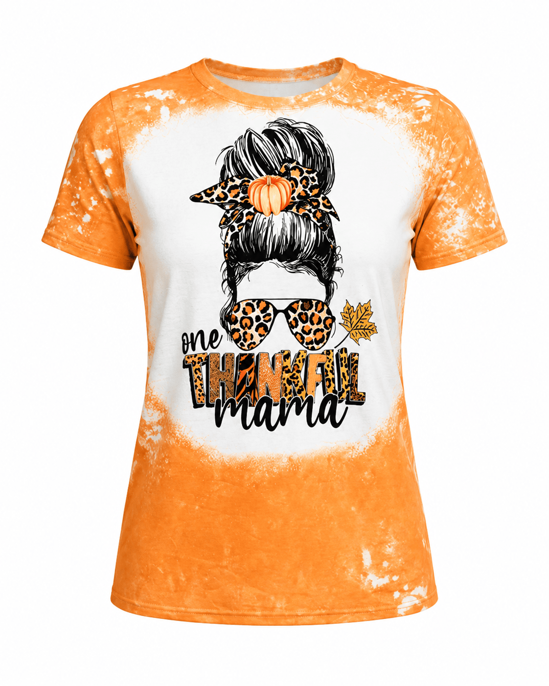 ILTEX Apparel Women's Clothing Messy Bun 'One Thankful Mama' Bleached Top