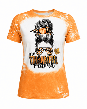 ILTEX Apparel Women's Clothing Messy Bun 'One Thankful Mama' Bleached Top