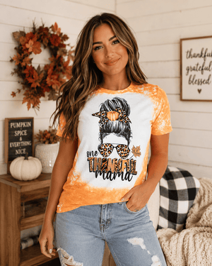ILTEX Apparel Women's Clothing Messy Bun 'One Thankful Mama' Bleached Top