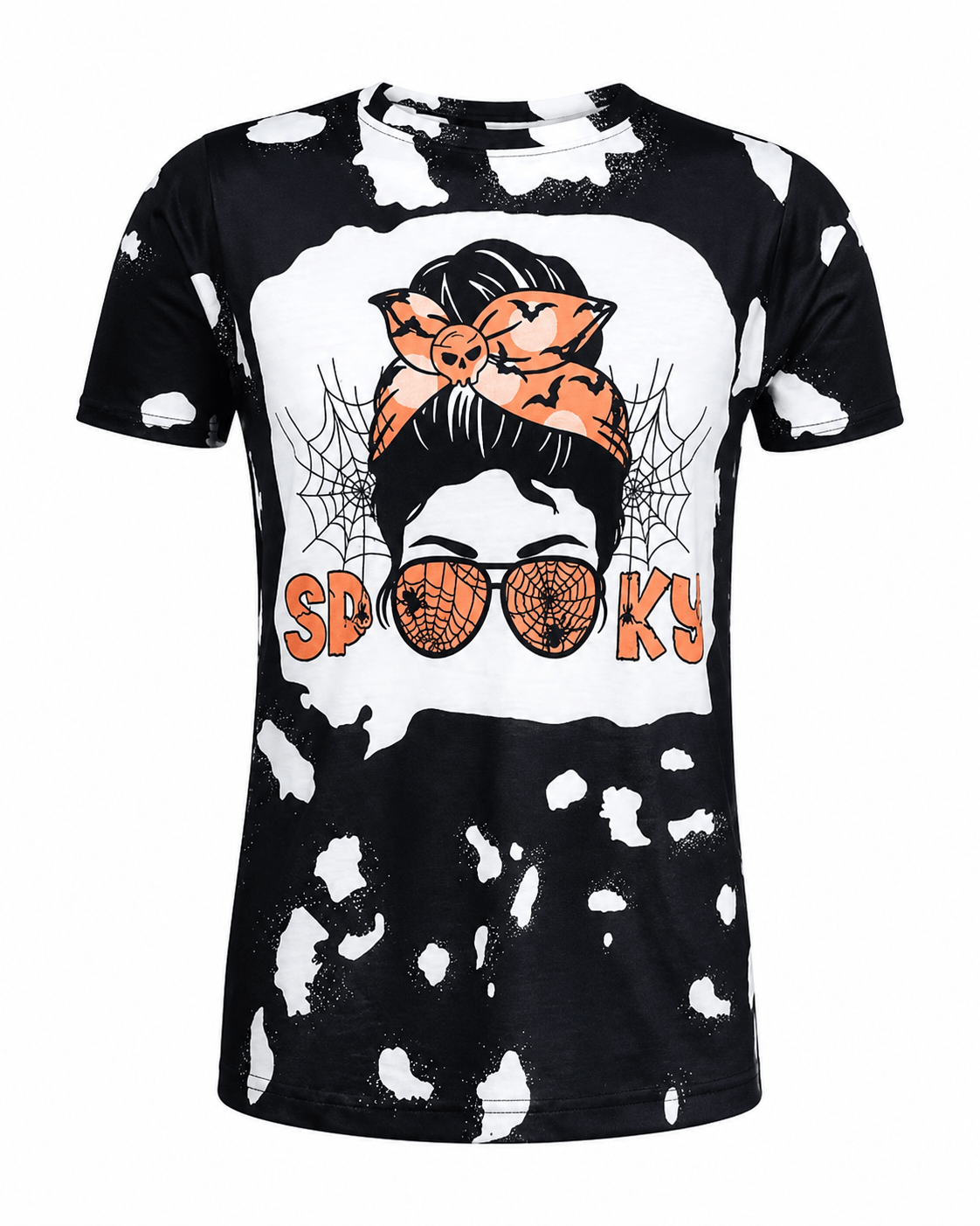ILTEX Apparel Women's Clothing Messy Bun 'Spooky Mama' Halloween Bleached Top