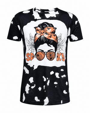 ILTEX Apparel Women's Clothing Messy Bun 'Spooky Mama' Halloween Bleached Top